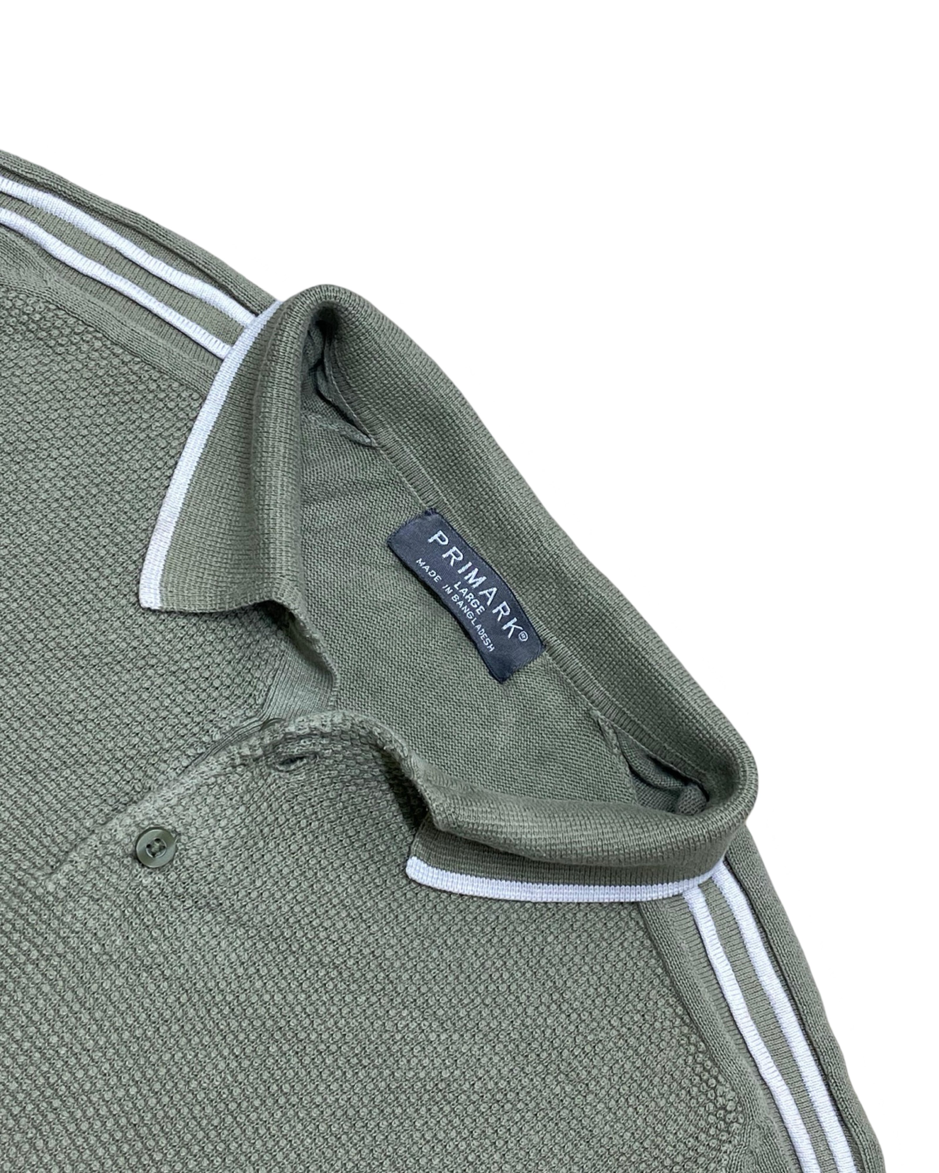 Primark Green Textured Knit Polo Shirt | Size L | Chest 22.5”