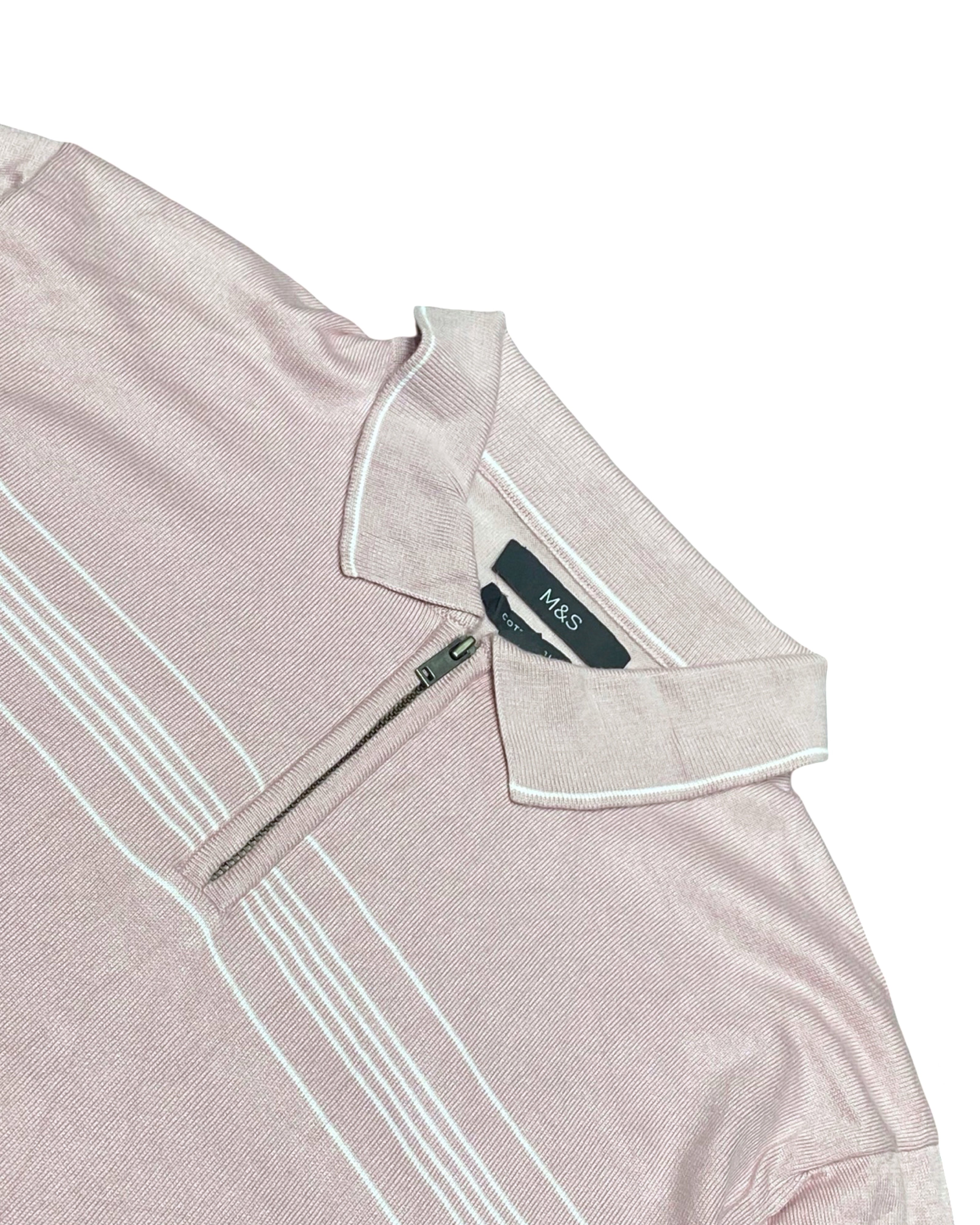 M&S Pink Ribbed Knit Polo Shirt | Medium | Chest 20”