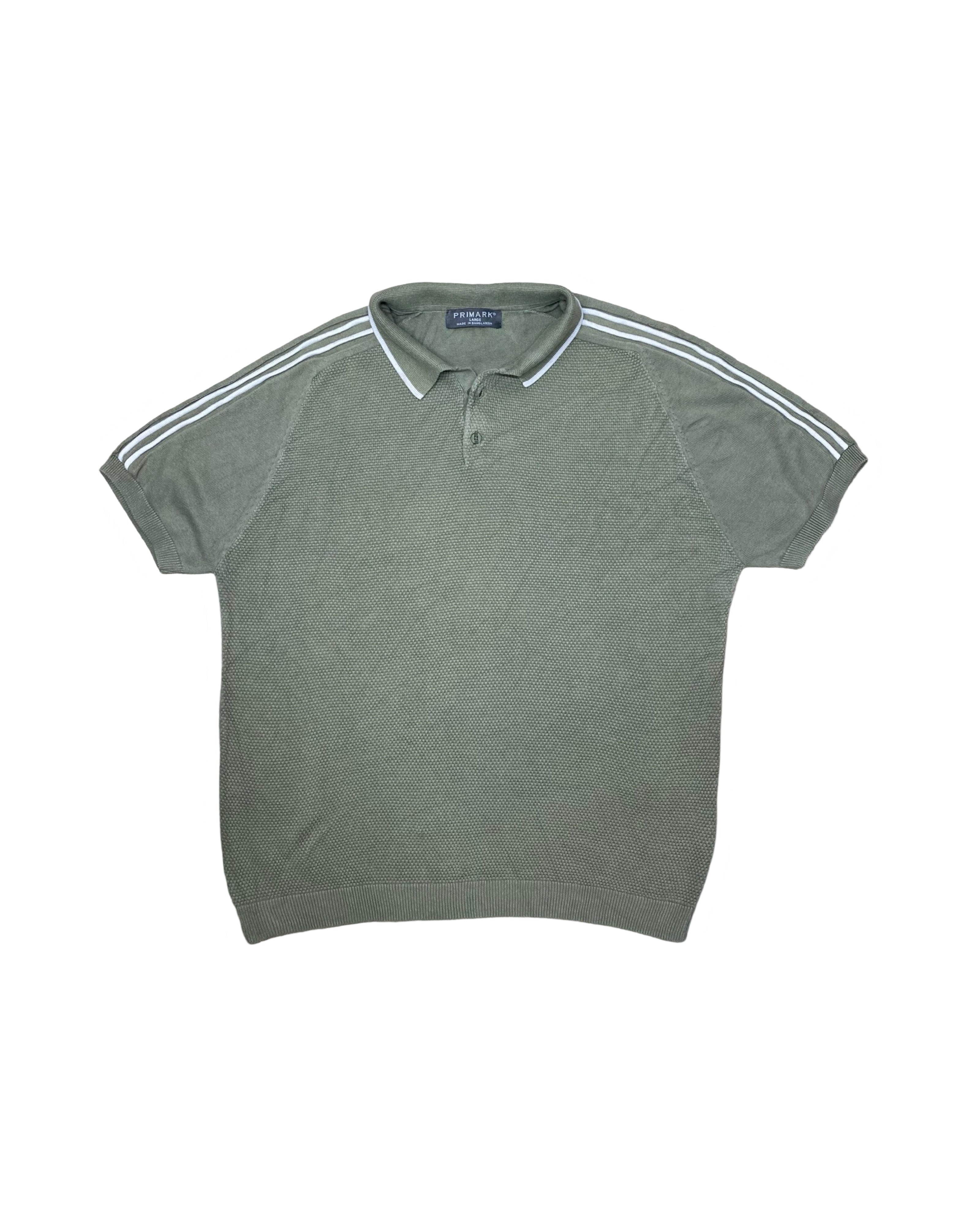 Primark Green Textured Knit Polo Shirt | Size L | Chest 22.5”