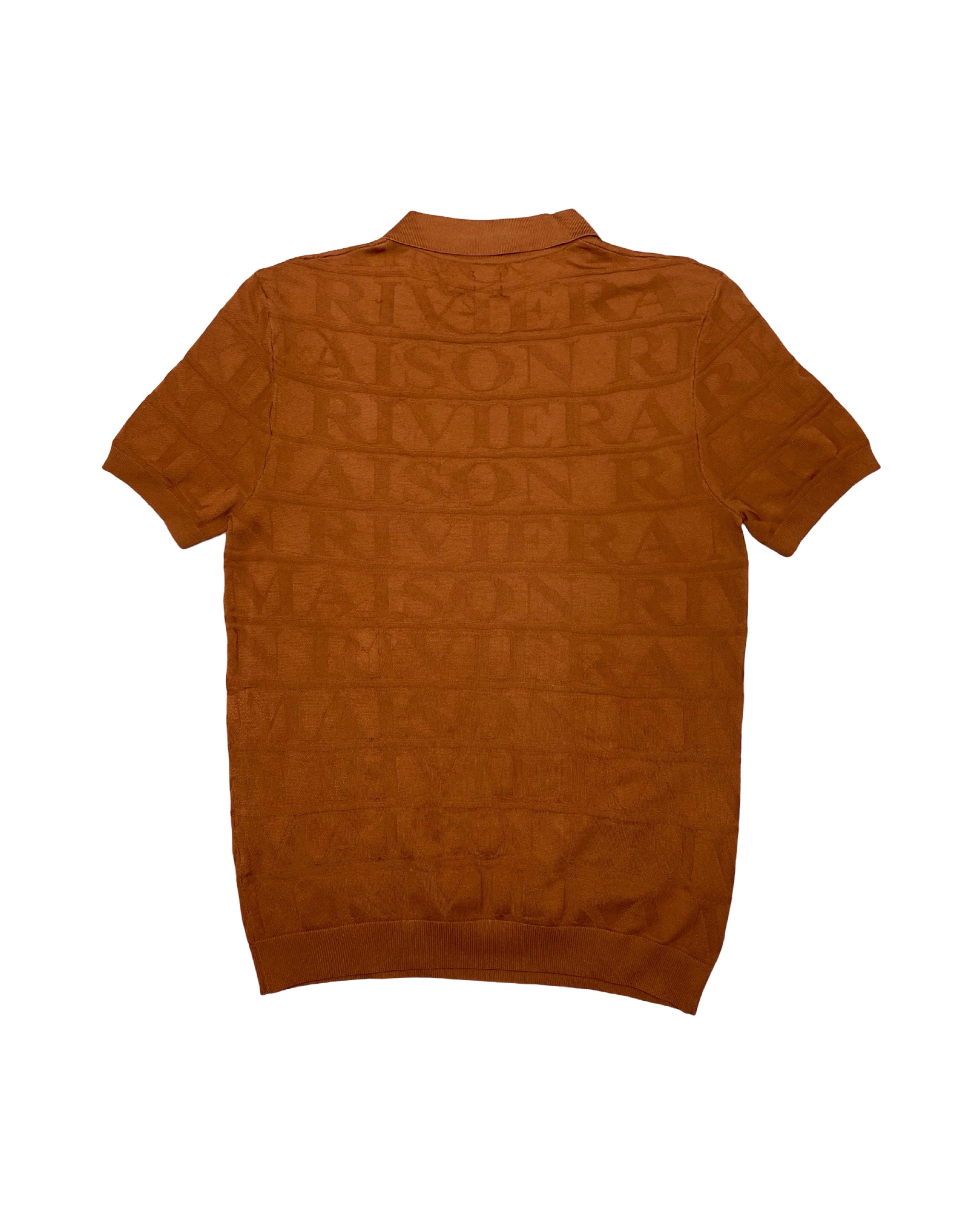 River Island Rust Jacquard Logo Knit Polo Shirt | Medium | Chest 20”