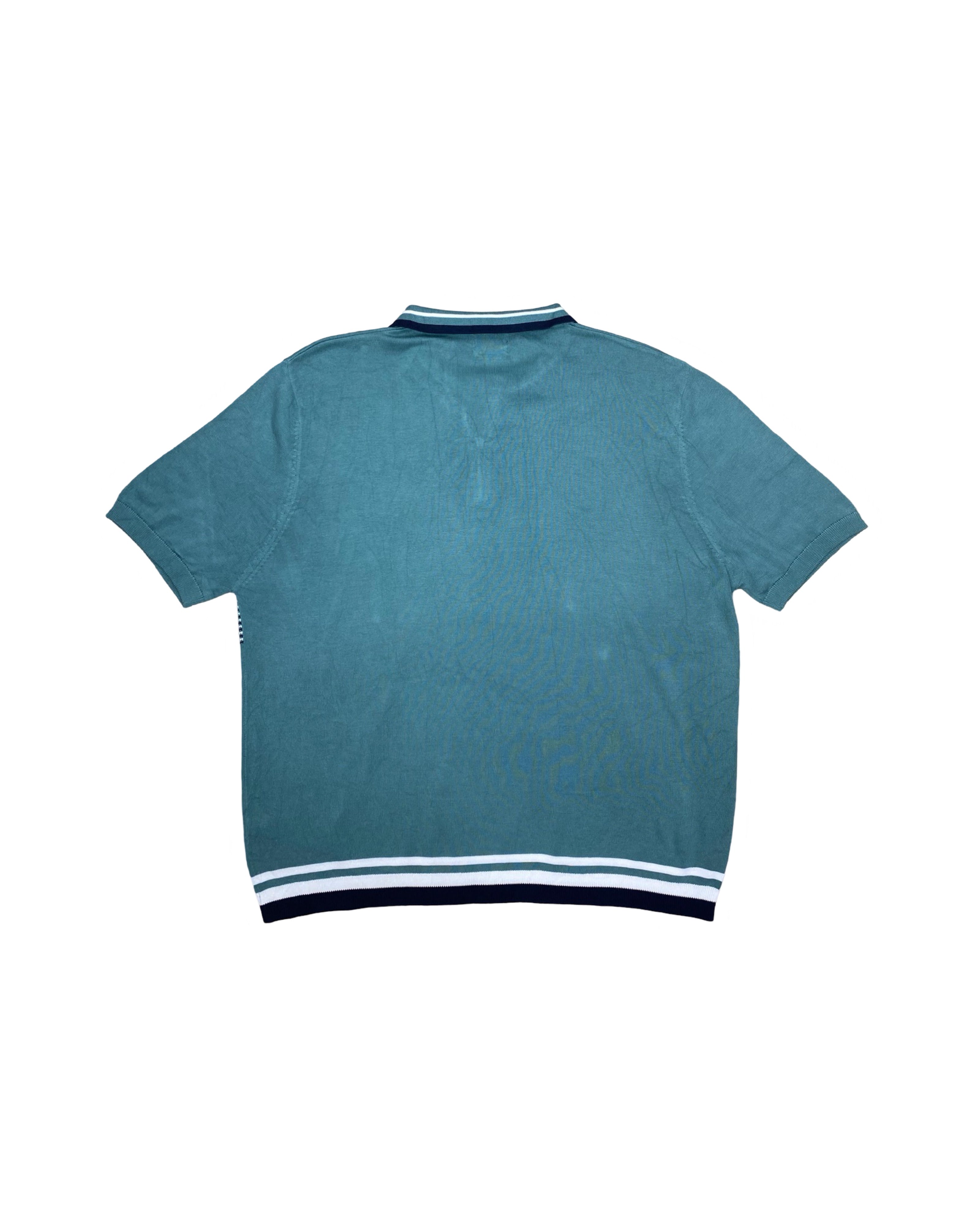 George Teal Striped Knitted Zip Polo Shirt | 3XL | Chest 26”
