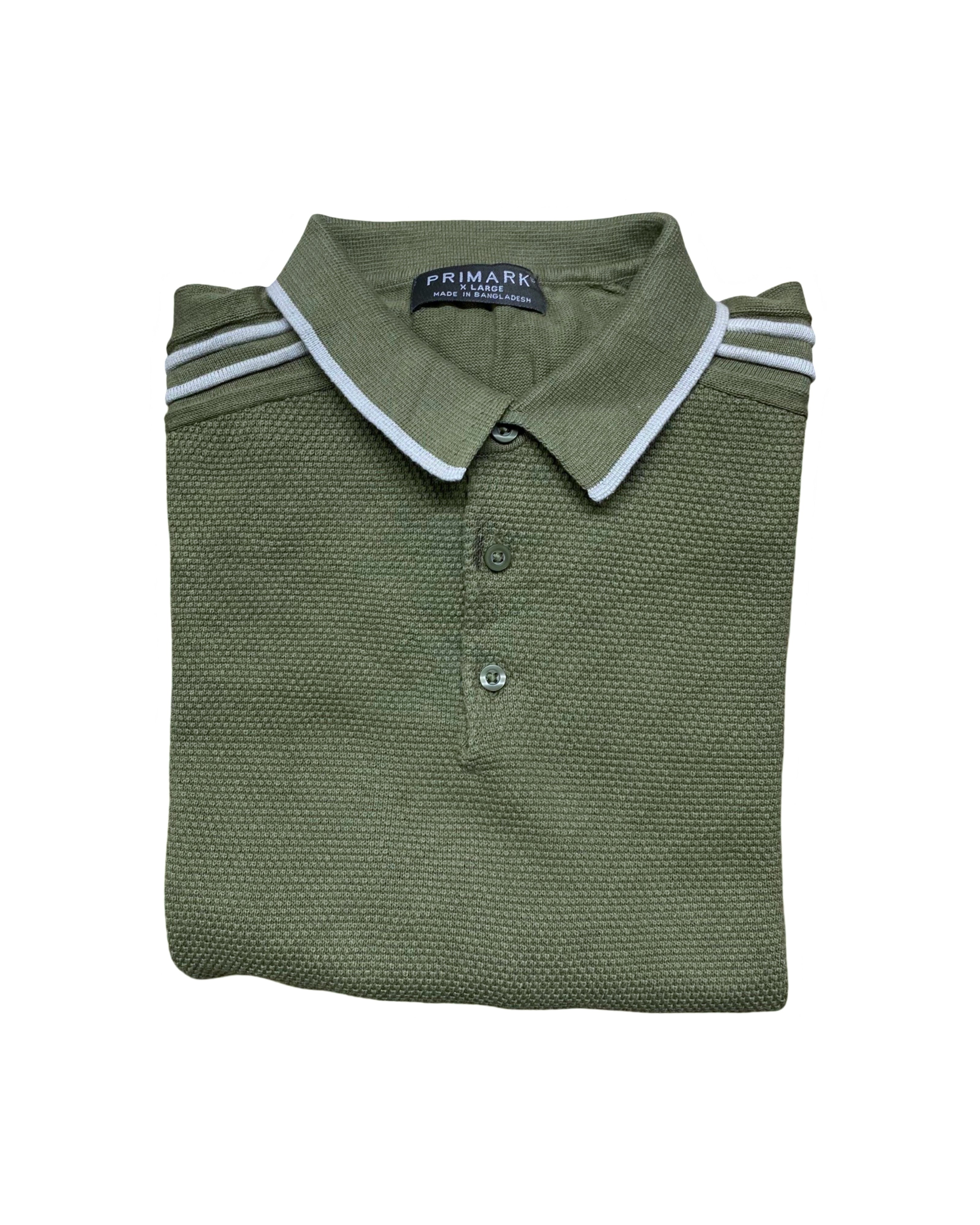 Primark Green Textured Knit Polo Shirt | Large | Chest 22”