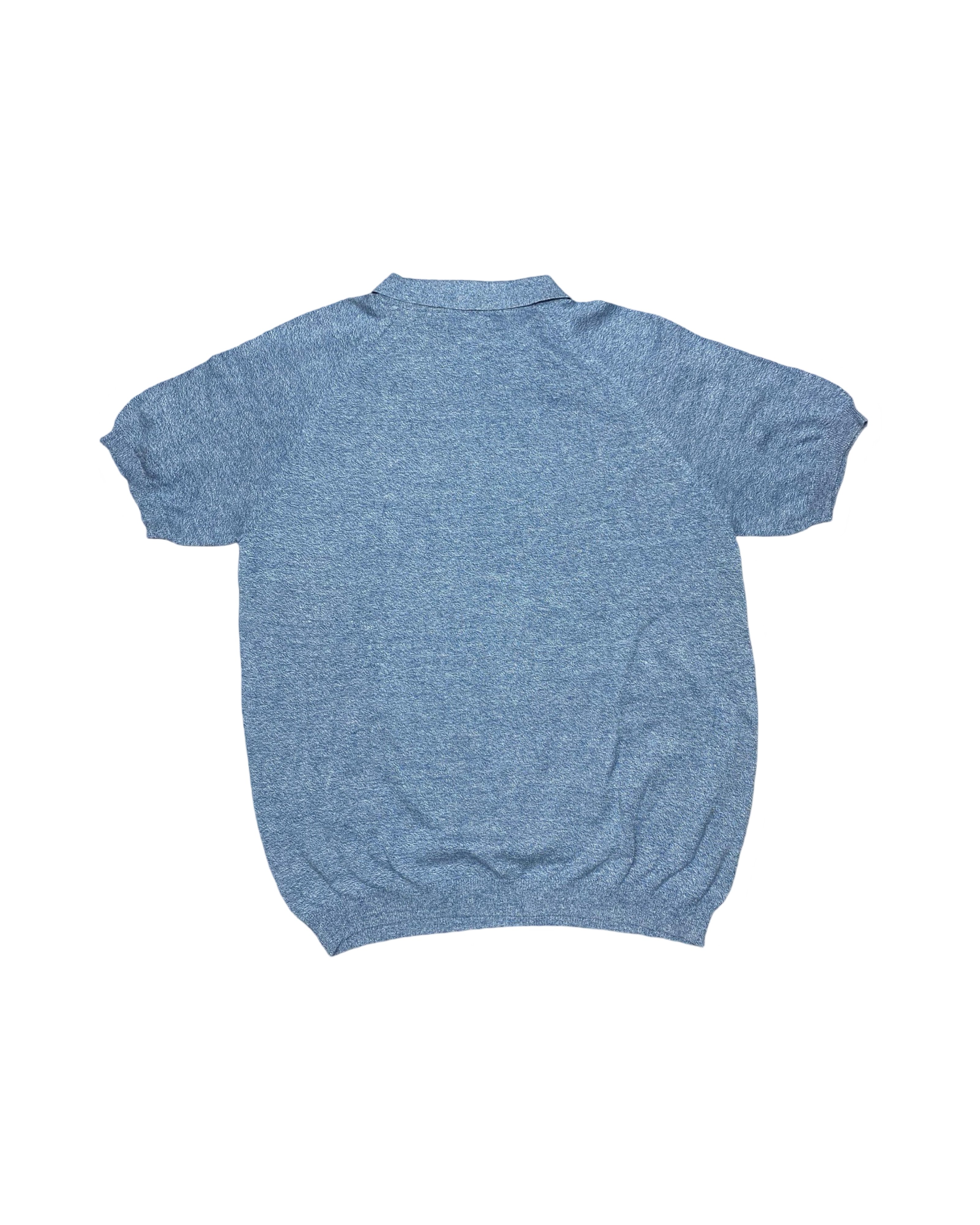 STUDIO Blue Marled Knit Polo Shirt with Ribbed Hem | Large | Chest 23”