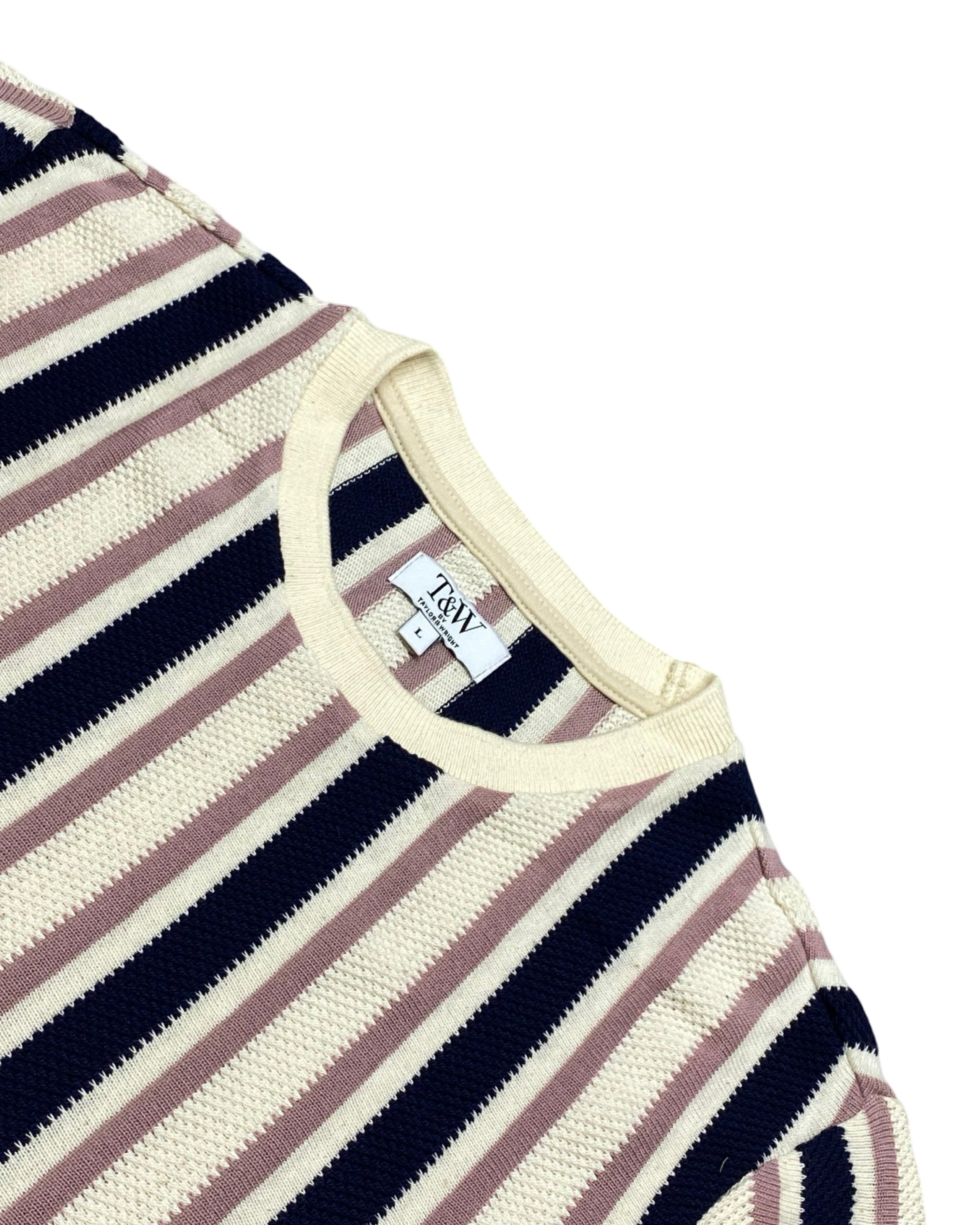 T&W Striped Knitted T-Shirt with Ribbed Hems | Medium | Chest 21”