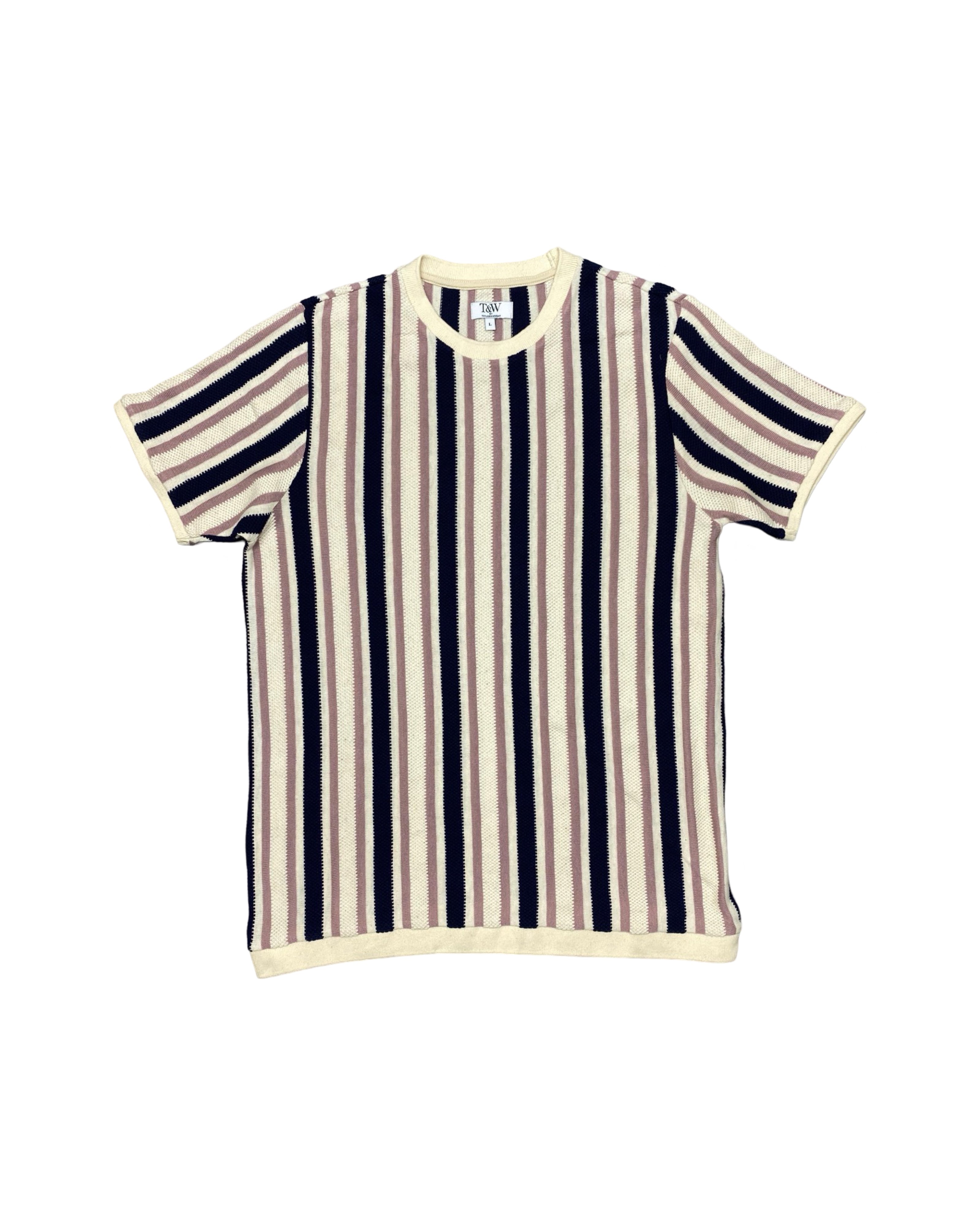 T&W Striped Knitted T-Shirt with Ribbed Hems | Medium | Chest 21”