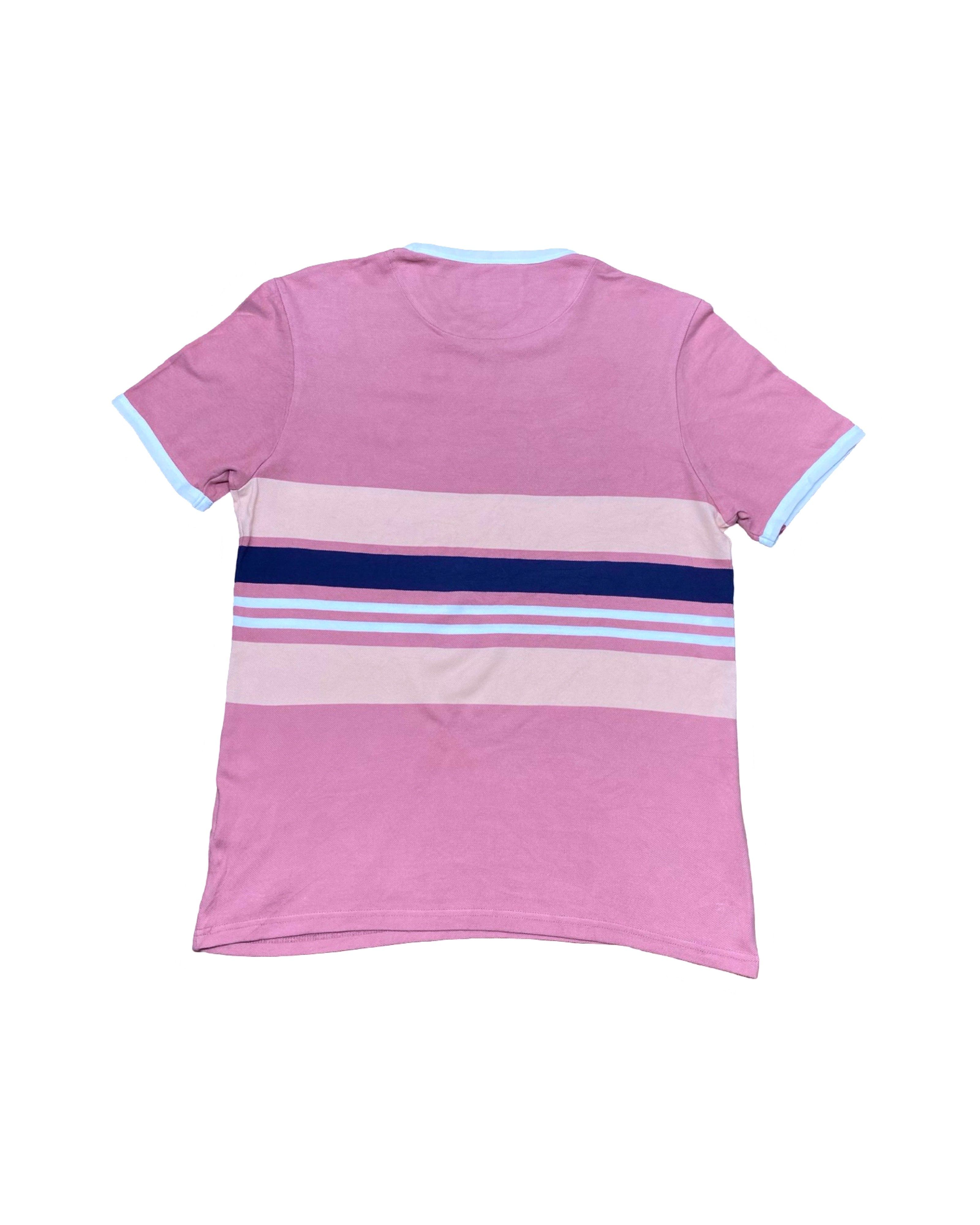 LYLE & SCOTT Pink Striped Cotton Knit T-Shirt | Medium | Chest 21”