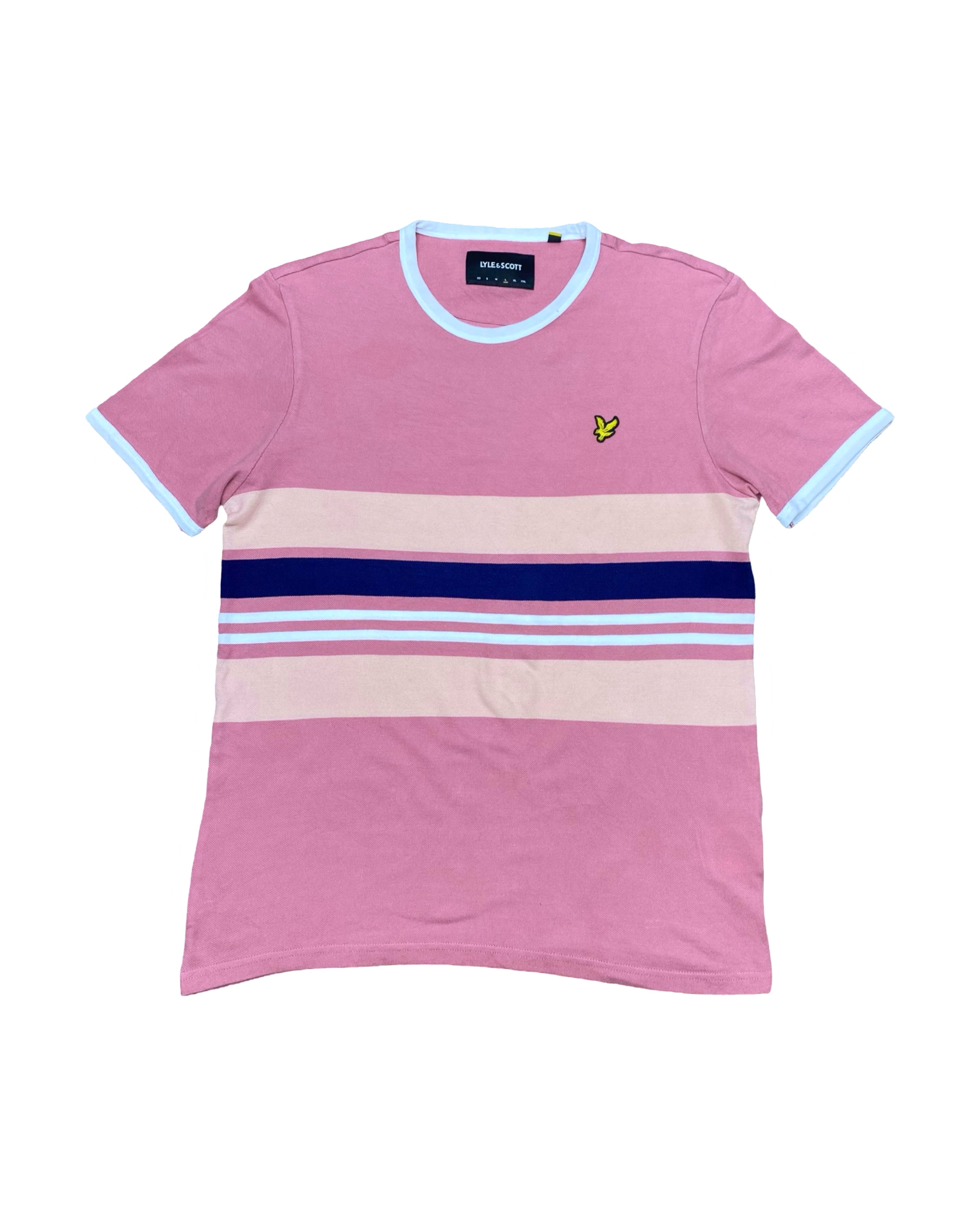 LYLE & SCOTT Pink Striped Cotton Knit T-Shirt | Medium | Chest 21”