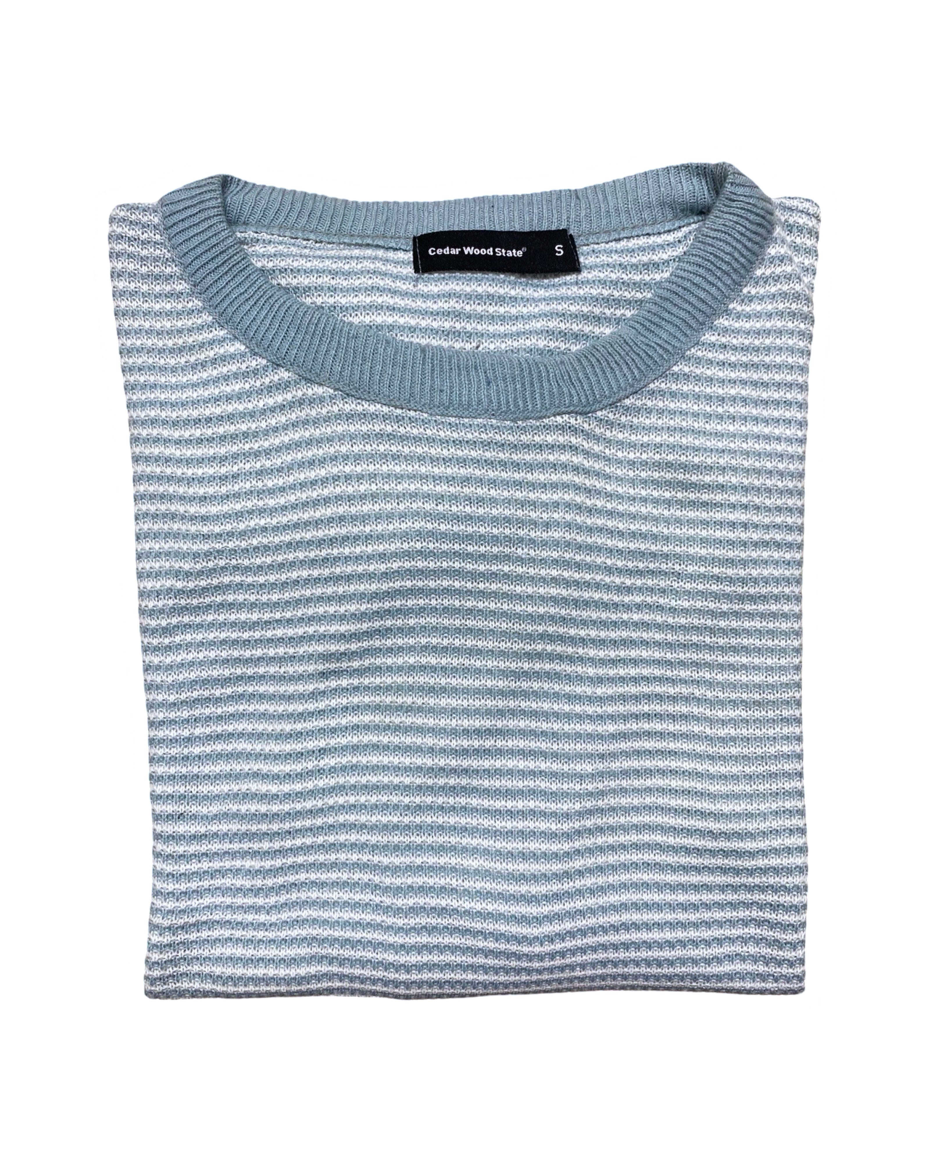 CEDAR WOOD STATE Blue & White Striped Ribbed Hem Knit T-Shirt | Small | Chest 21”