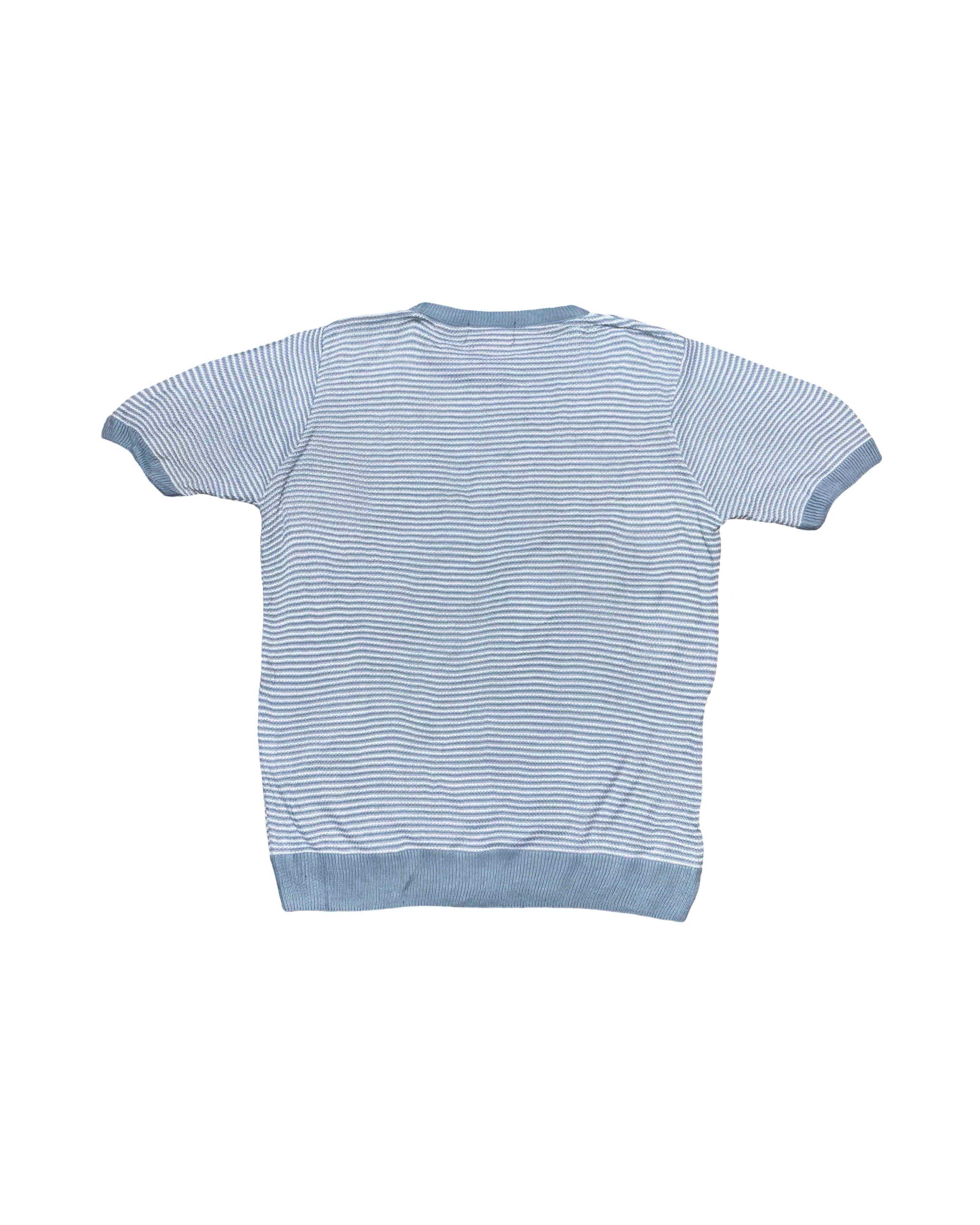 CEDAR WOOD STATE Blue & White Striped Ribbed Hem Knit T-Shirt | Small | Chest 21”