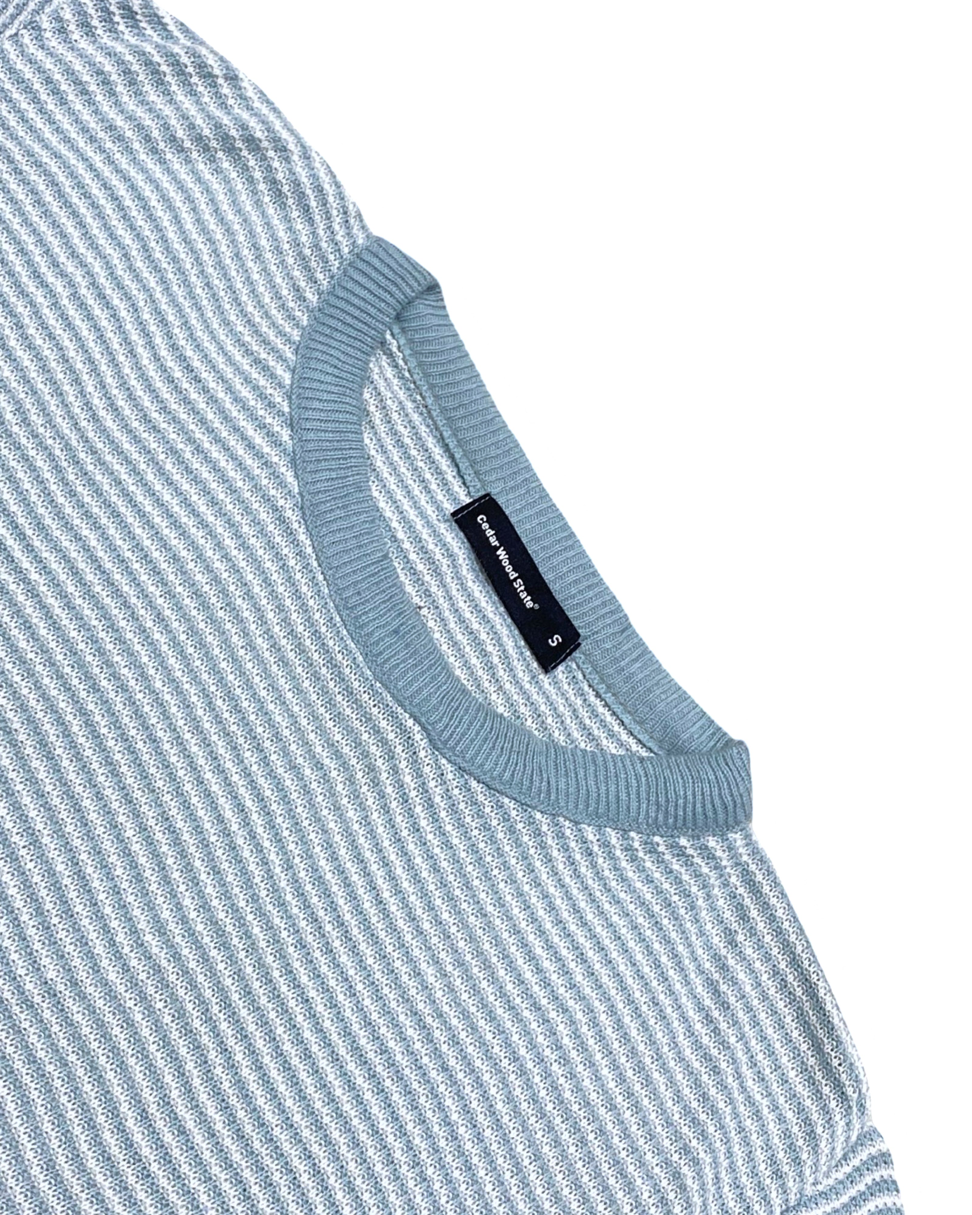CEDAR WOOD STATE Blue & White Striped Ribbed Hem Knit T-Shirt | Small | Chest 21”