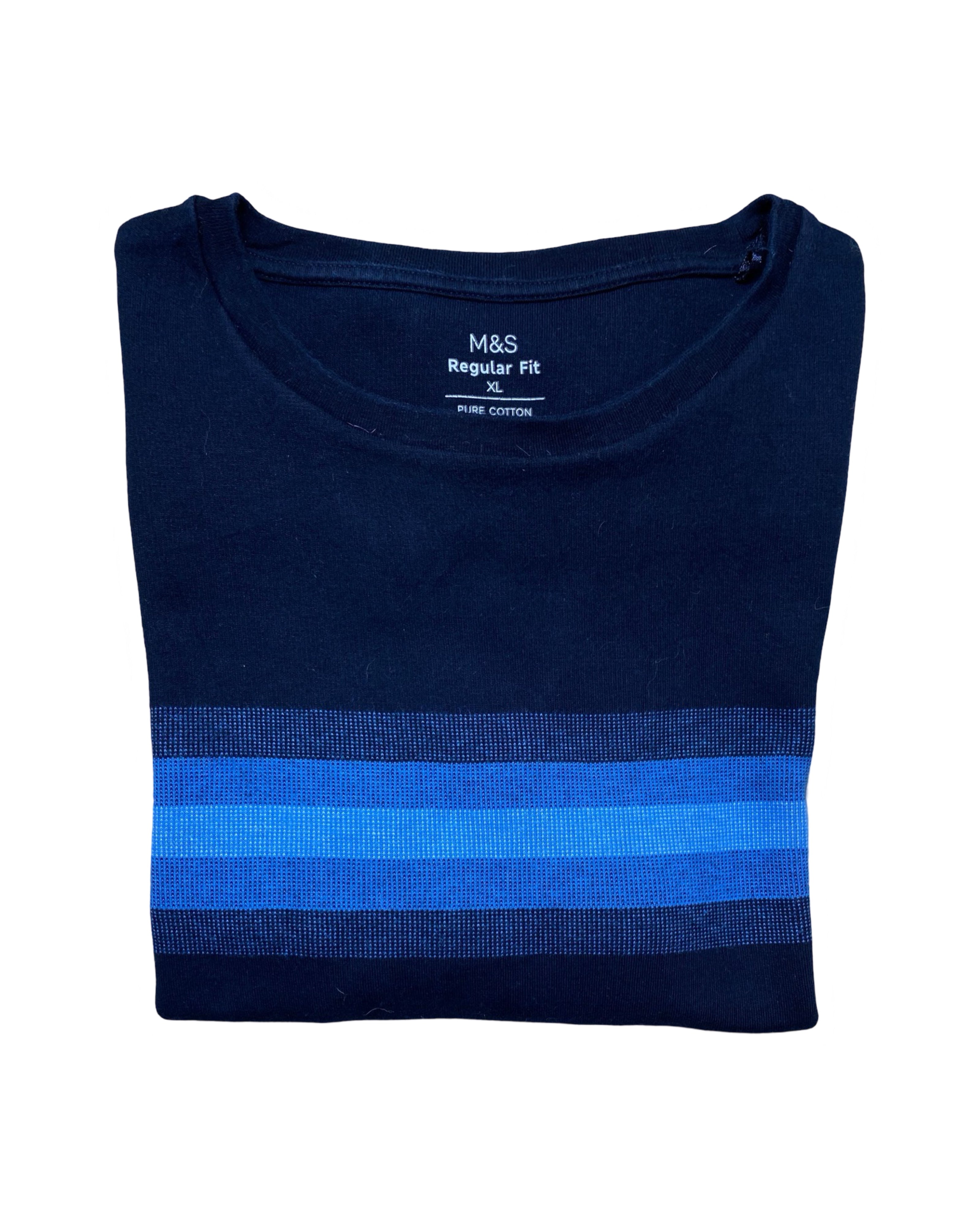 M&S Navy Cotton Stripe Tee | XL | Chest 25”