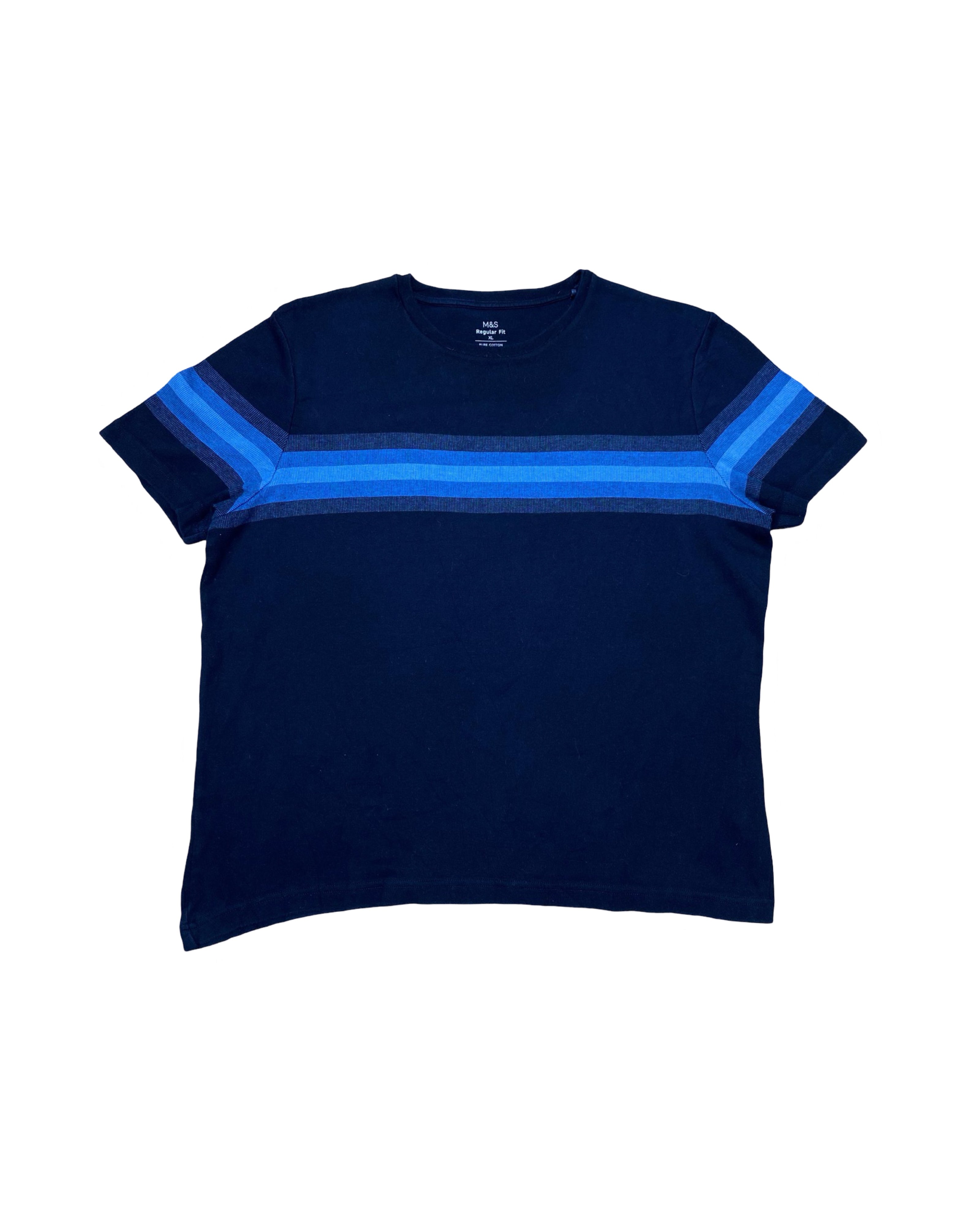M&S Navy Cotton Stripe Tee | XL | Chest 25”