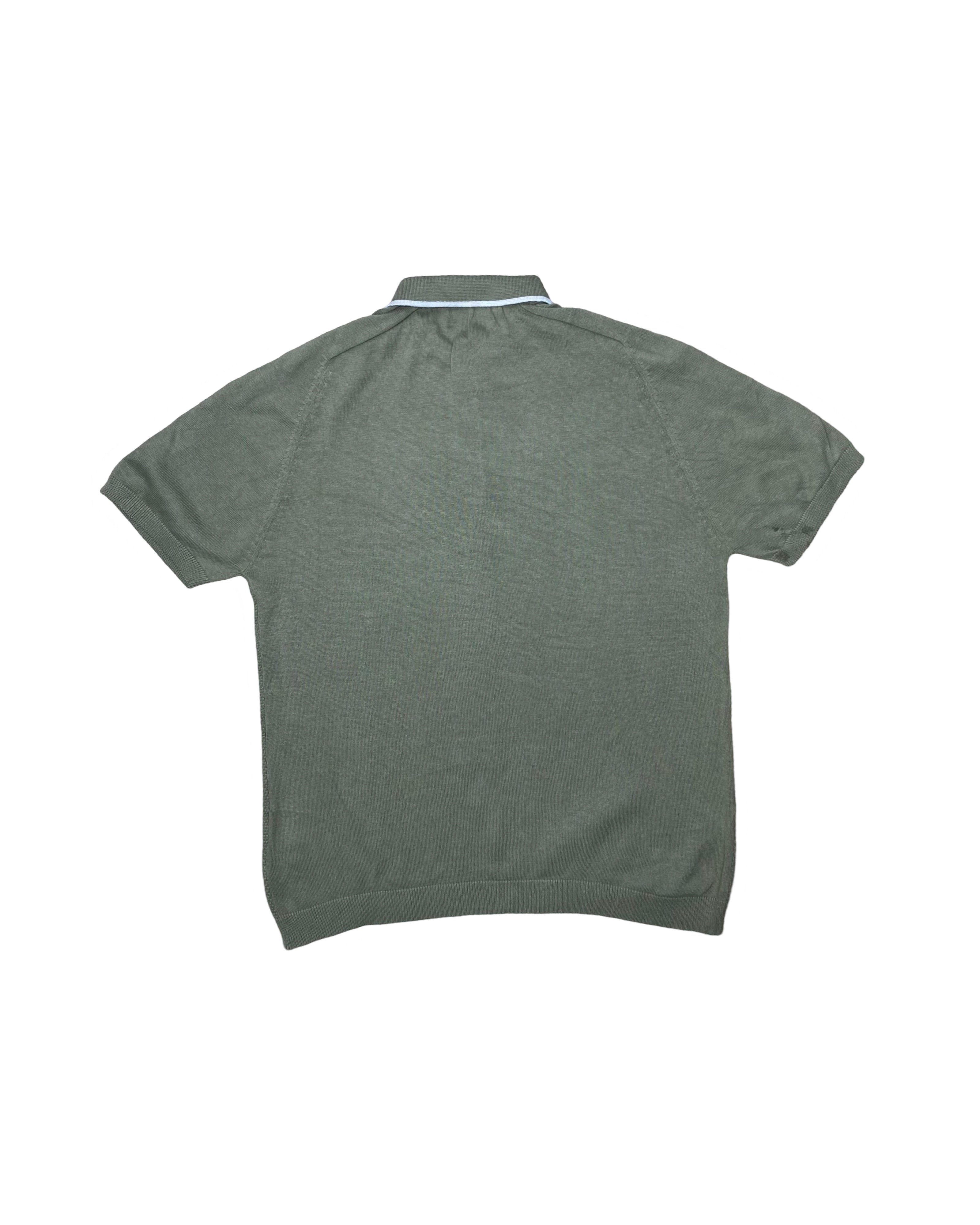 Primark Green Textured Knit Polo Shirt | Large | Chest 22”