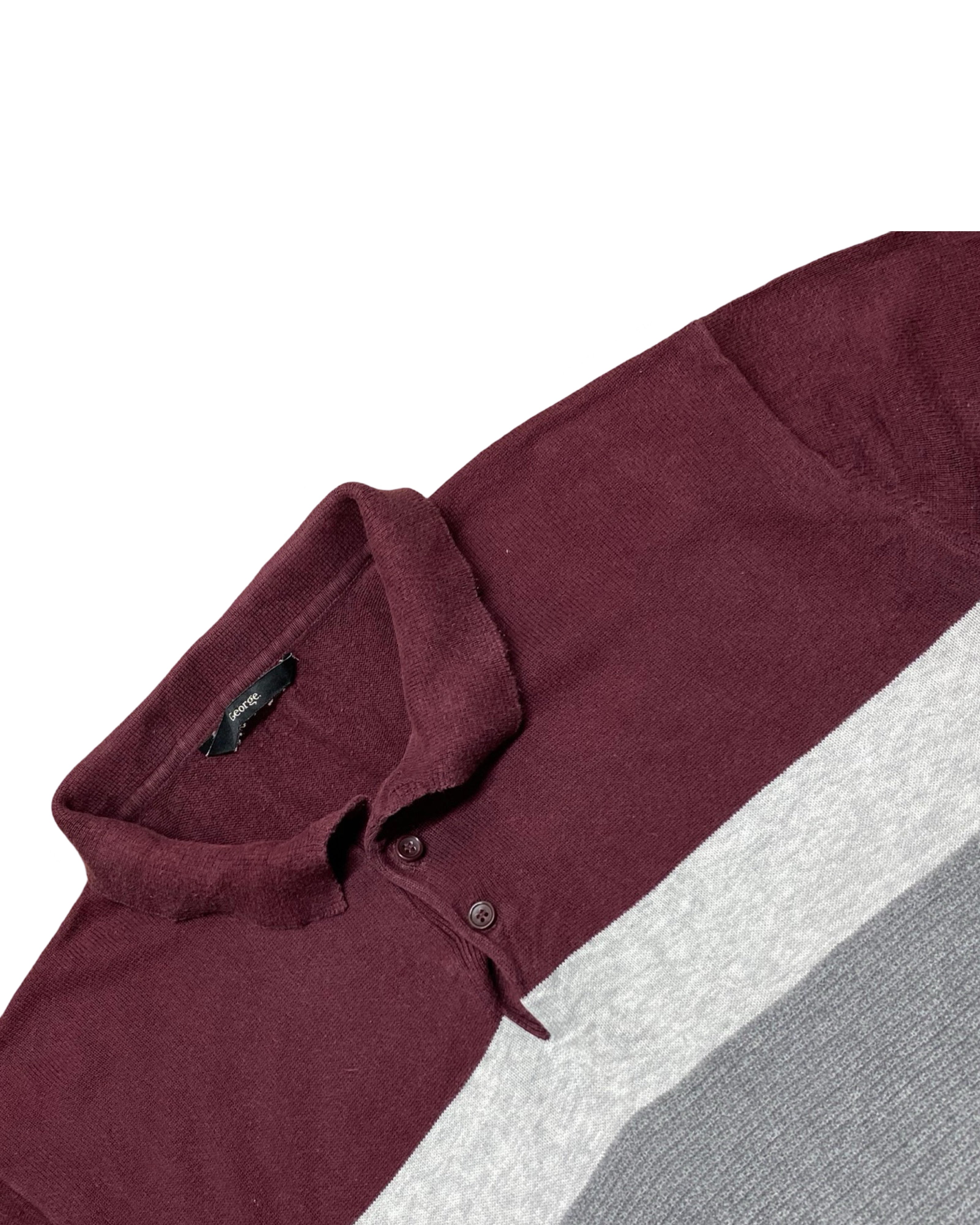 GEORGE Maroon & Grey Colorblock Knit Polo Shirt | Large | Chest 23”