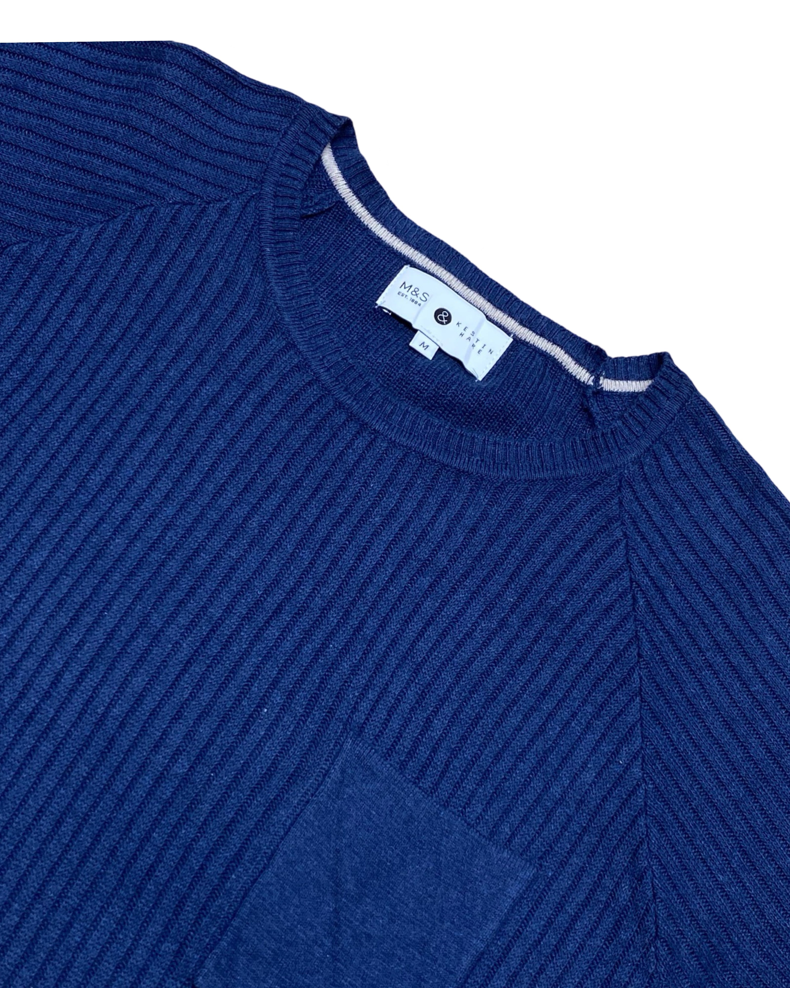 M&S x Kestin Hare Navy Ribbed Knit Tee | Medium | Chest 20”