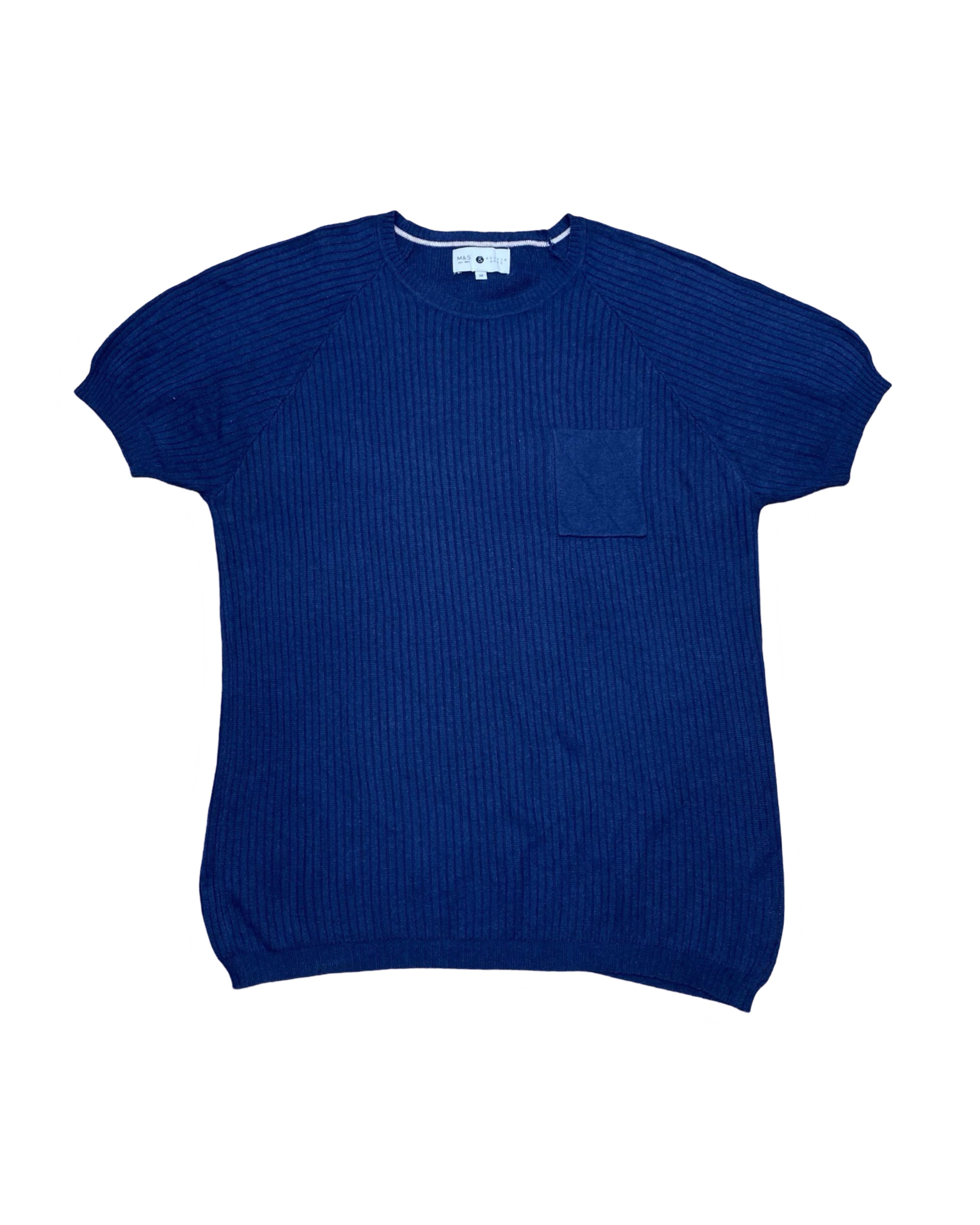 M&S x Kestin Hare Navy Ribbed Knit Tee | Medium | Chest 20”