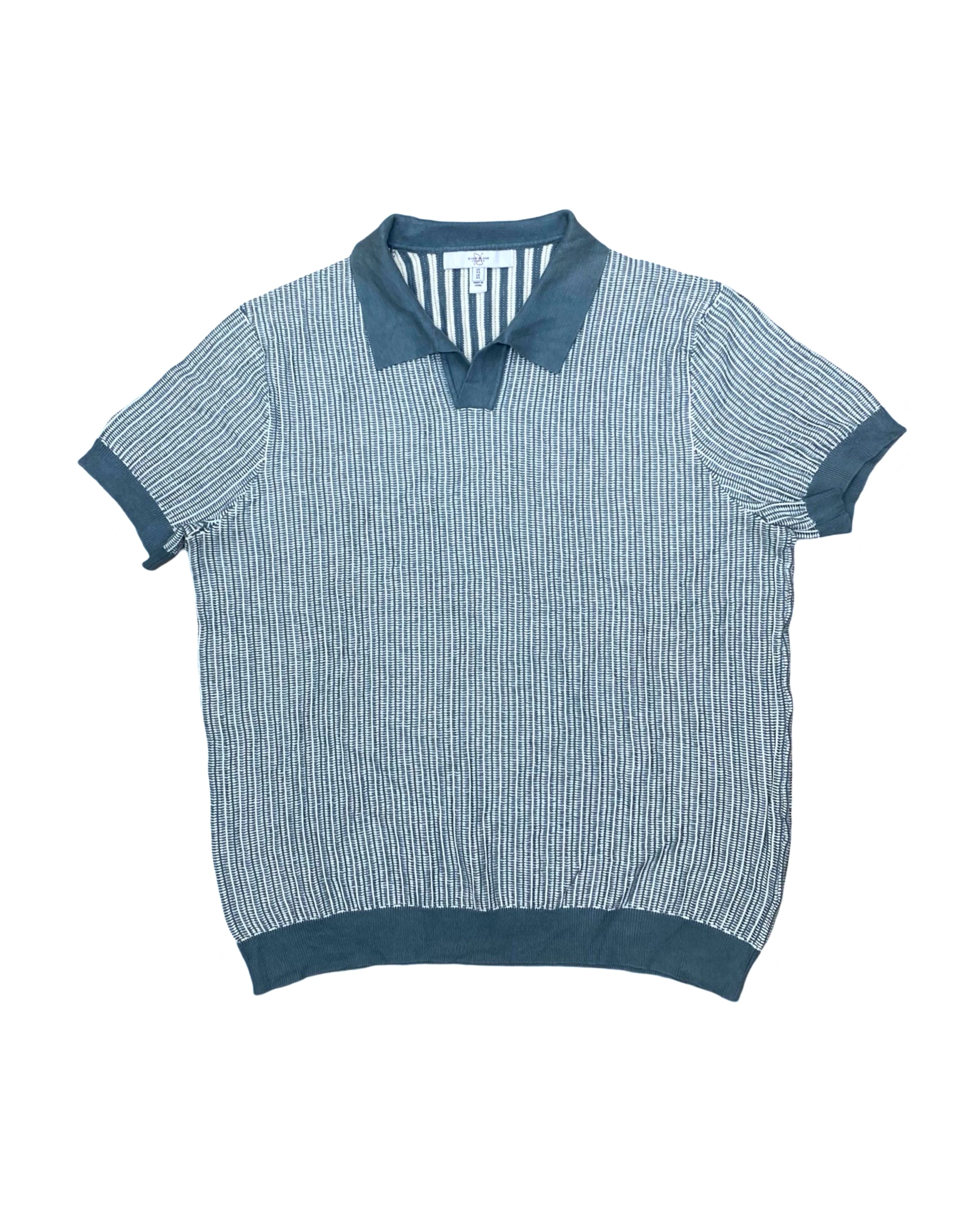 RIVER ISLAND Textured Striped Polo Shirt | XL | Chest 23”