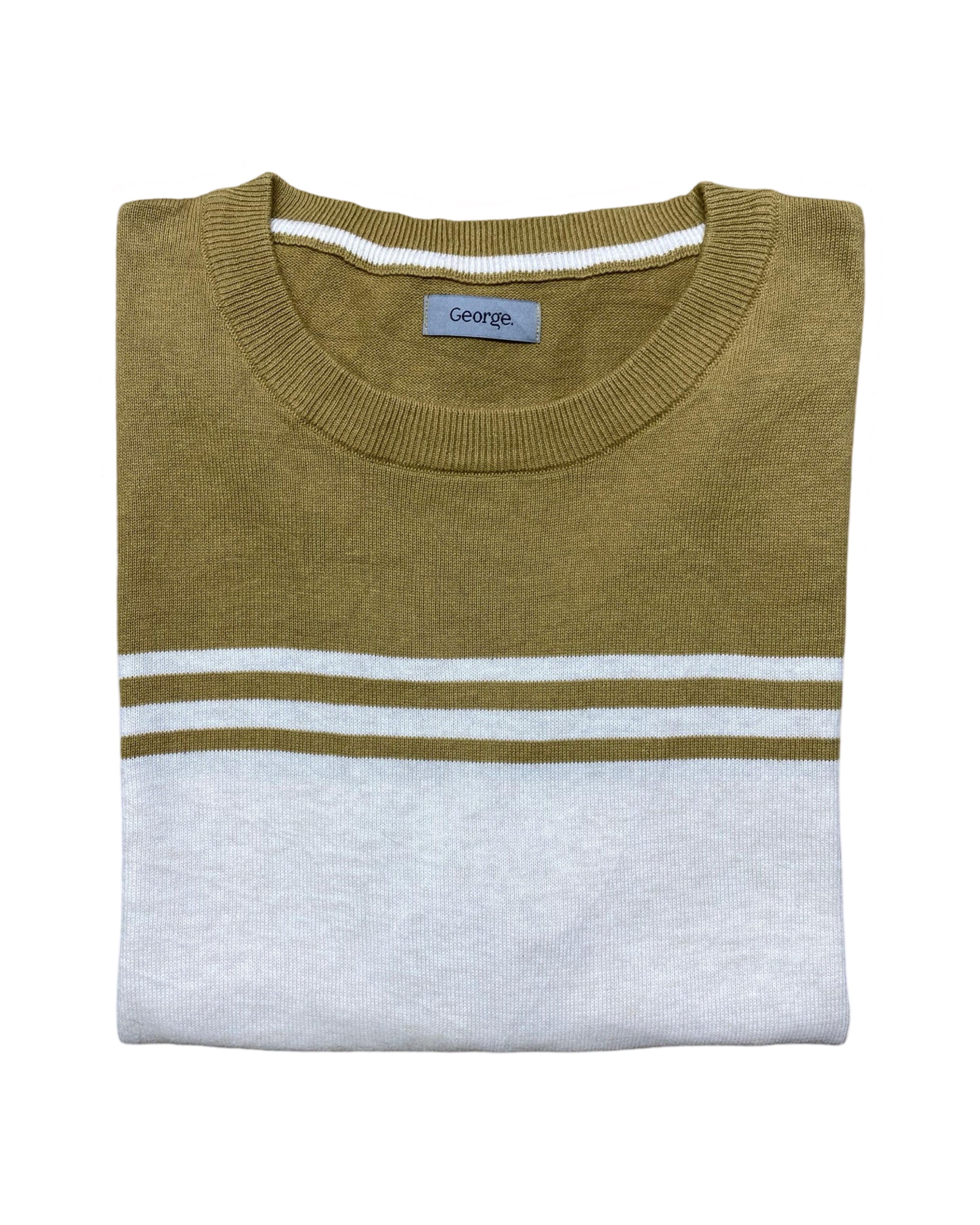 George Mustard & White Colorblock Knit T-Shirt | Large | Chest 22.5”
