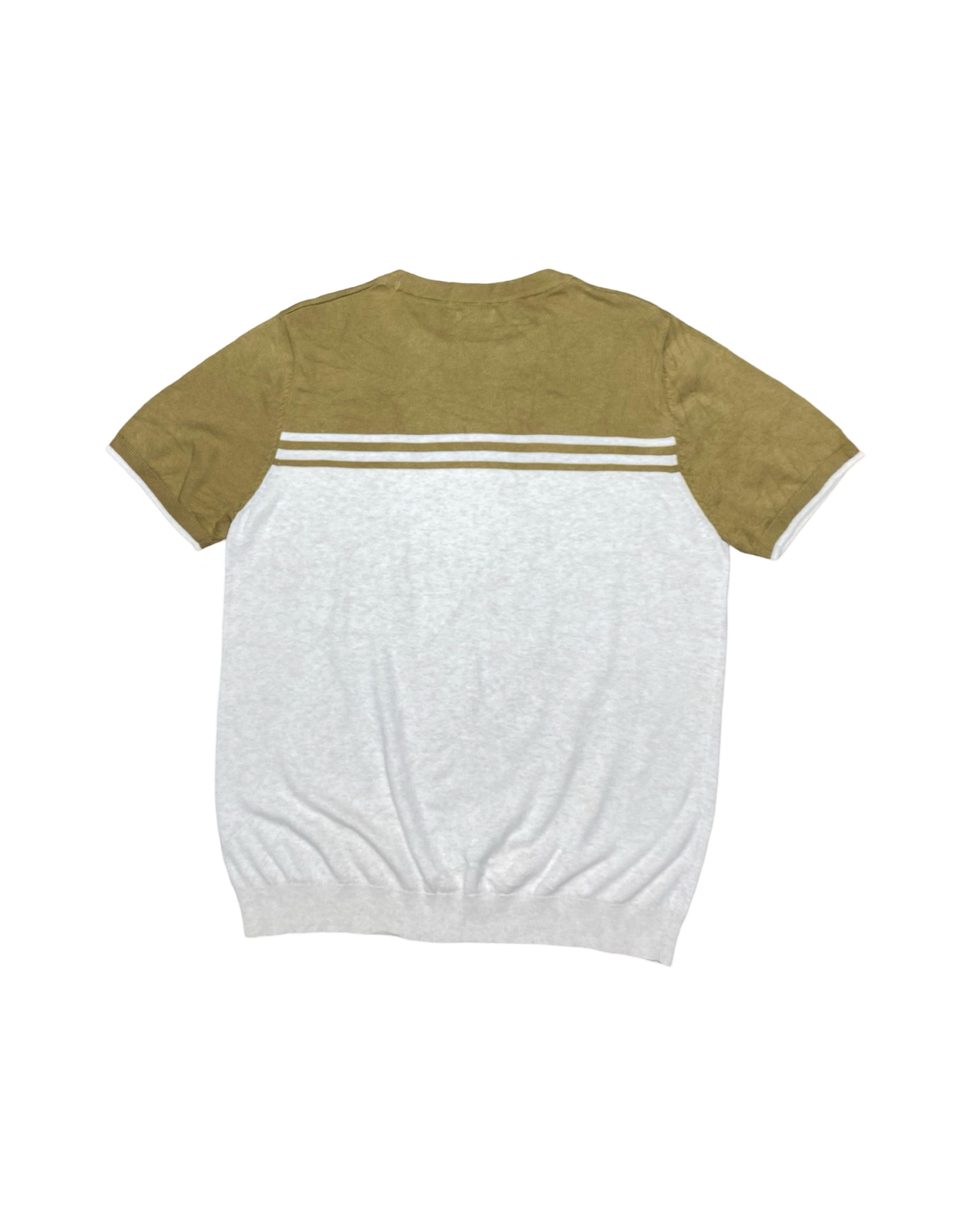 George Mustard & White Colorblock Knit T-Shirt | Large | Chest 22.5”