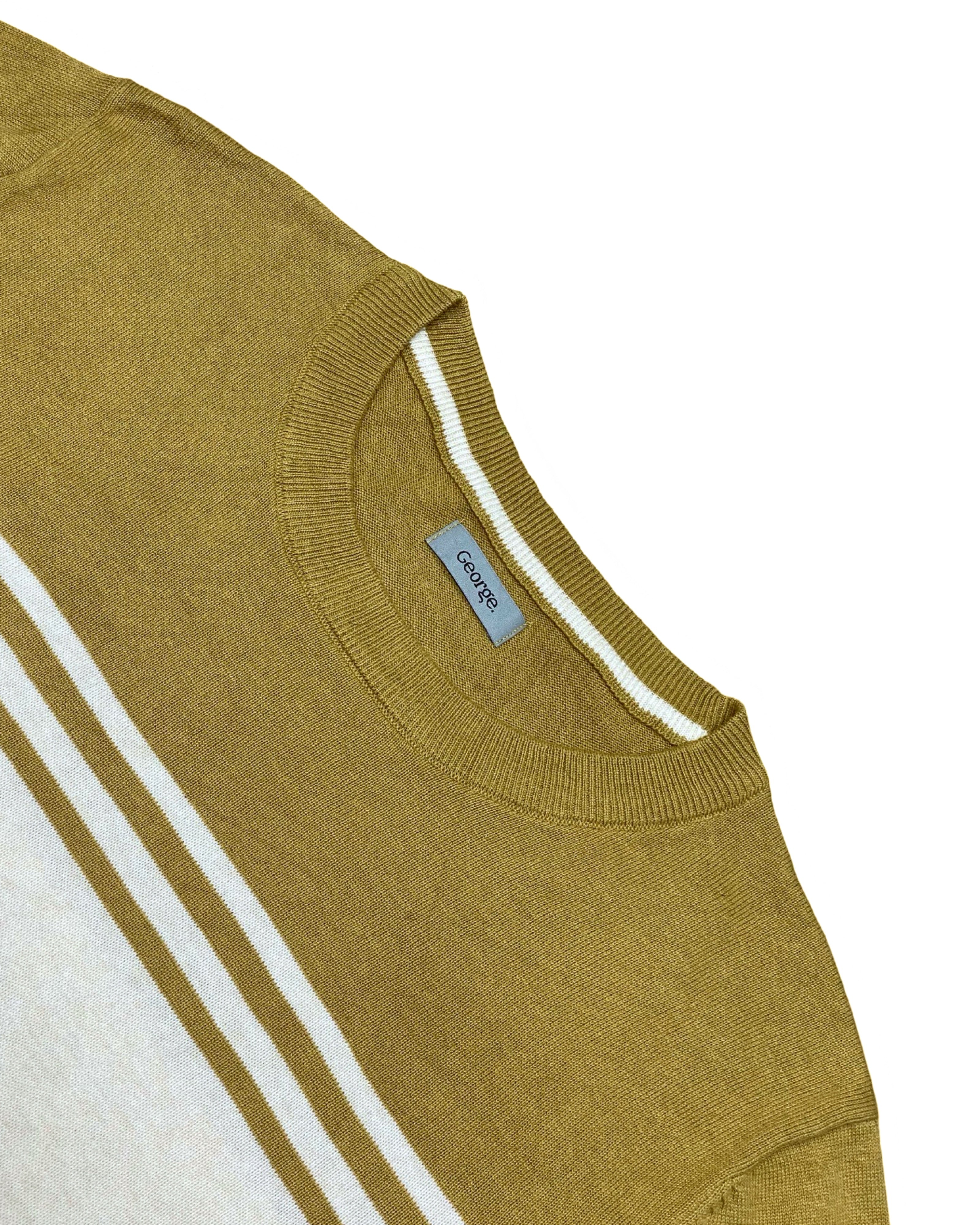 George Mustard & White Colorblock Knit T-Shirt | Large | Chest 22.5”