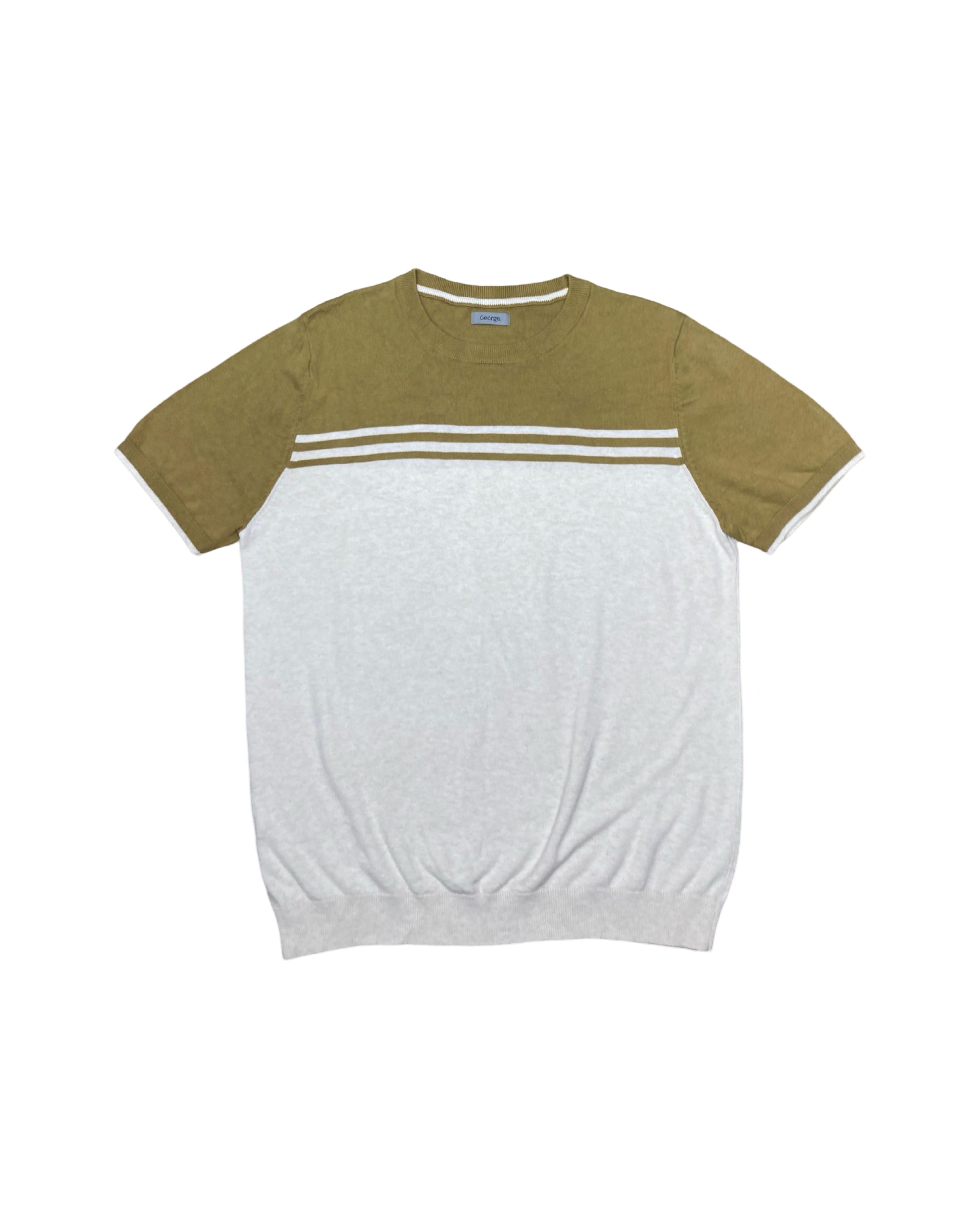 George Mustard & White Colorblock Knit T-Shirt | Large | Chest 22.5”