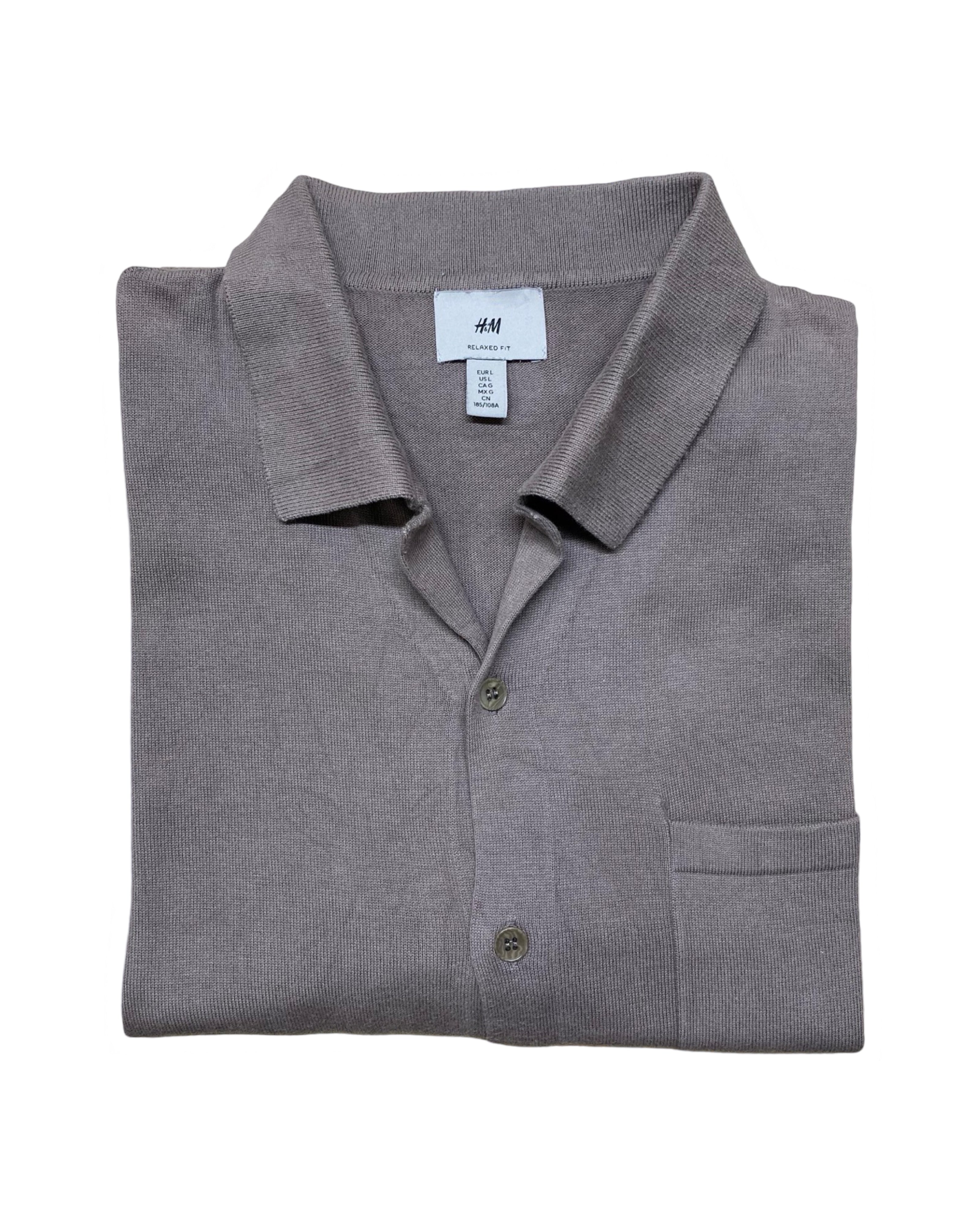 H&M Taupe Knit Button-Up Shirt | Large (Relaxed Fit) | Chest 24.5”