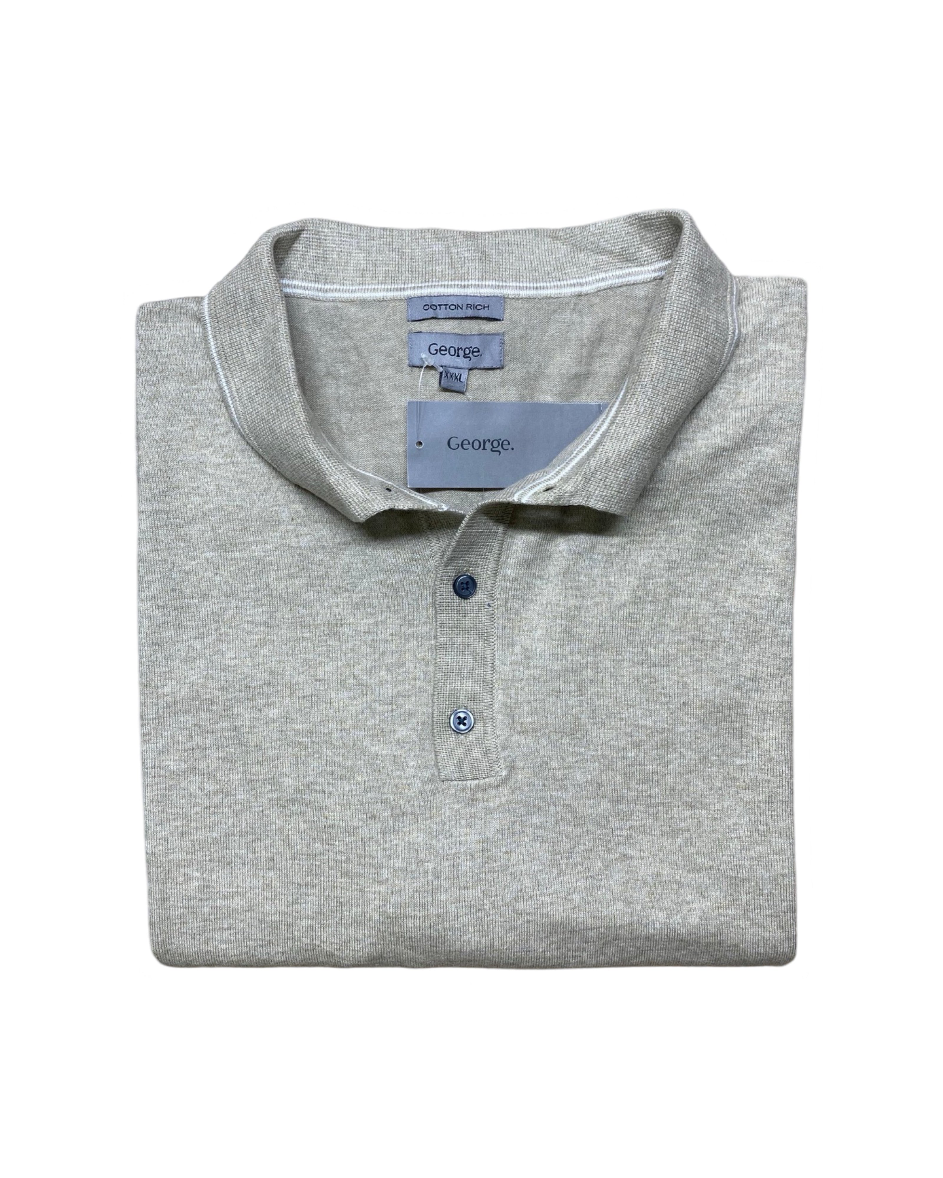 George Light Beige Knitted Polo Shirt | 3XL | Chest 27”