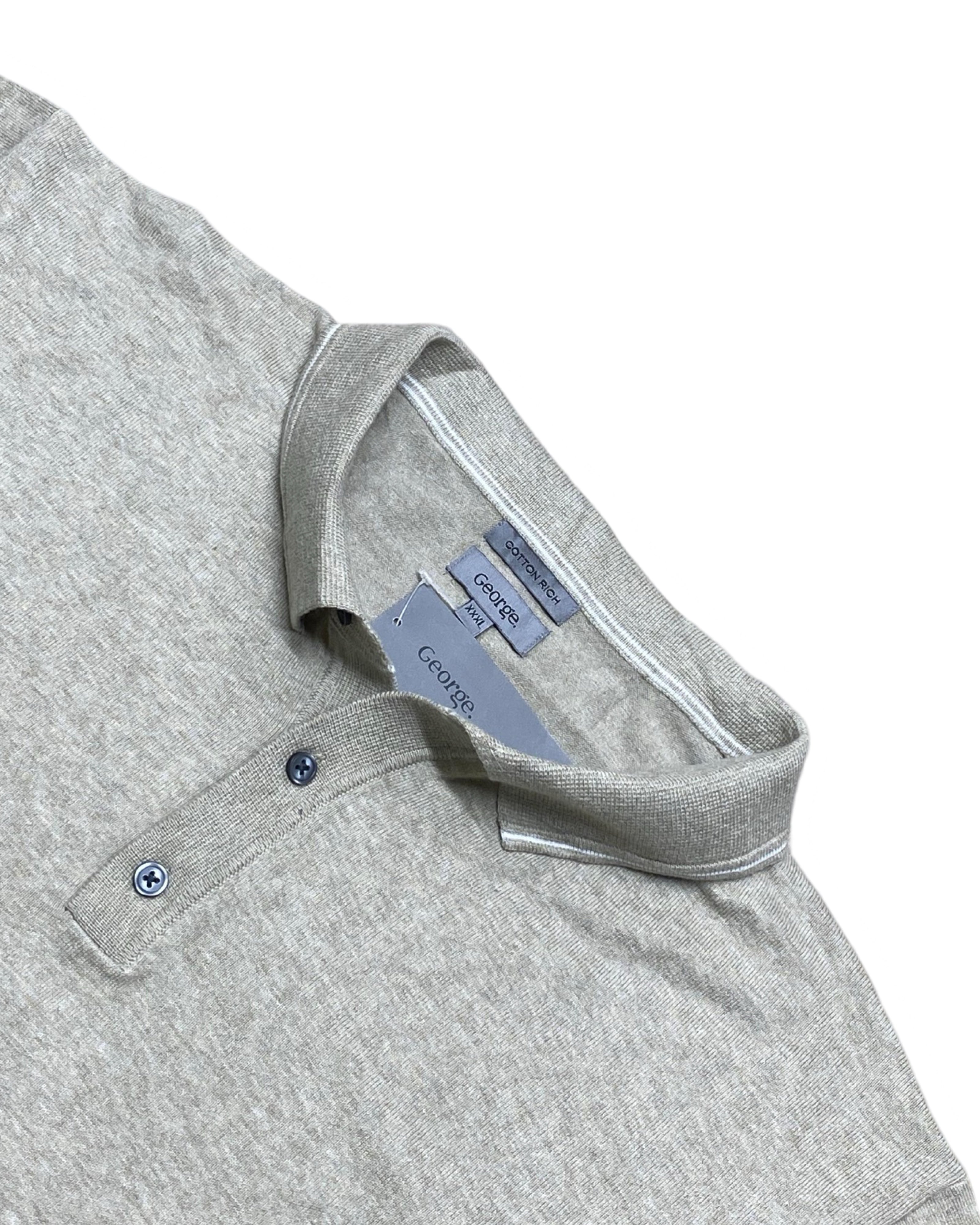 George Light Beige Knitted Polo Shirt | 3XL | Chest 27”
